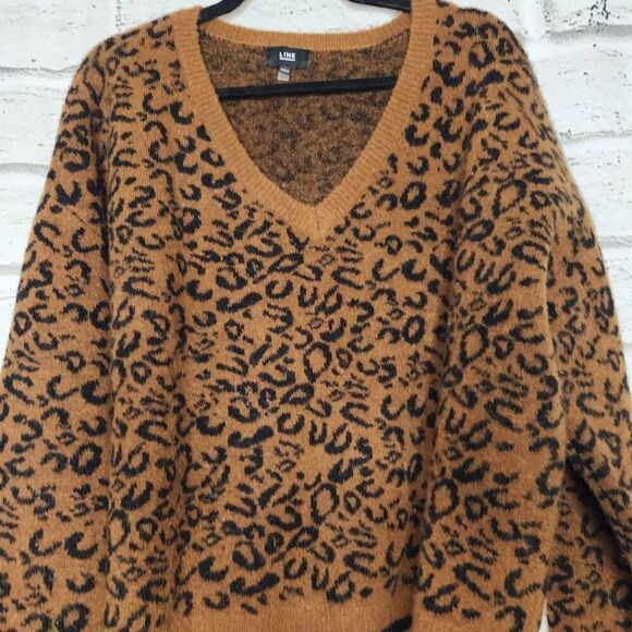 Line Womens Brown Leopard Print Thick Pullover Long Sleeve Sweater Brown Medium - Picture 4 of 12